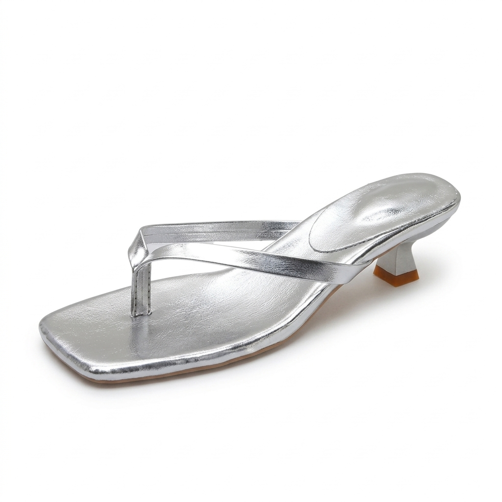 Square-Toe Strappy Kitten Heels